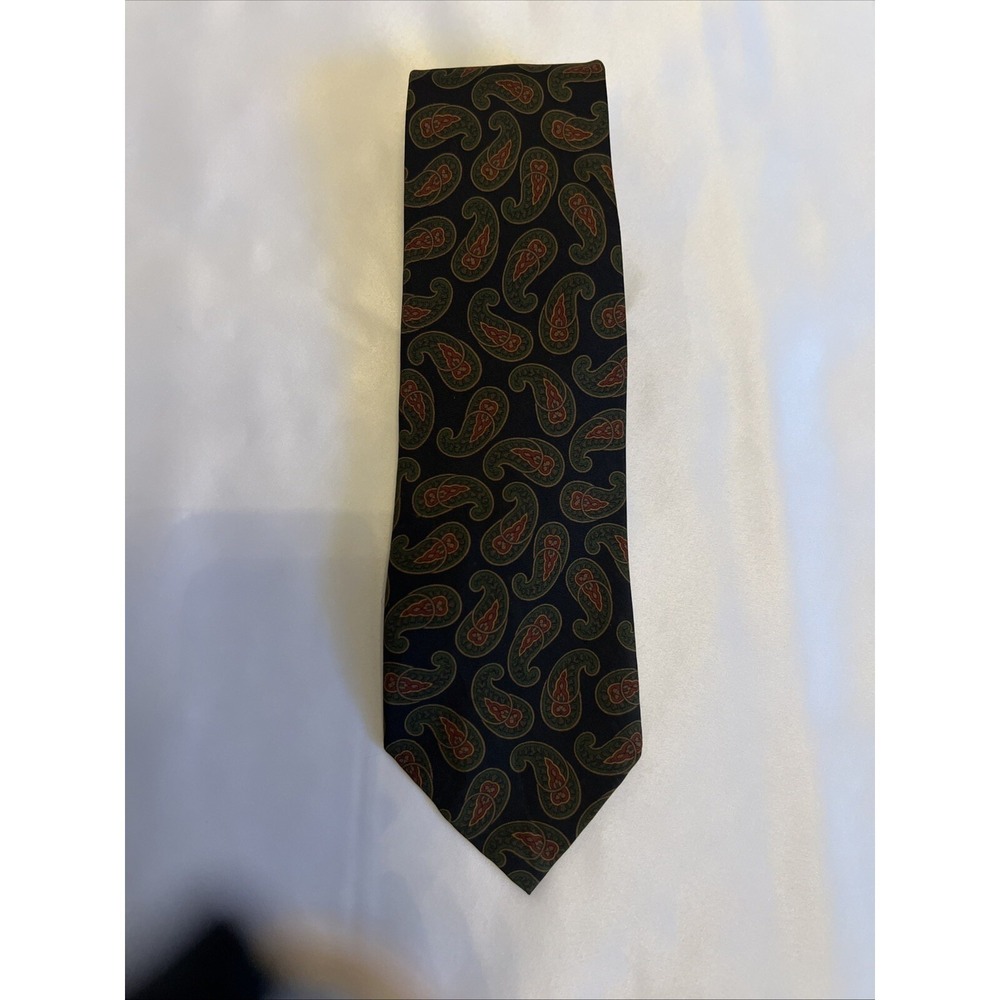 Polo Ralph Lauren Tie Vintage Silk Medallion Navy/Green Paisley USA Made 56x3.56